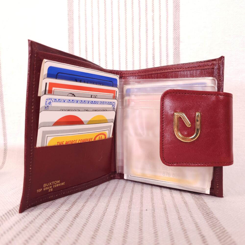 Buxton Wallet Womens Red Leather Top Grain Folding Bifold Coin Deadstock 90s